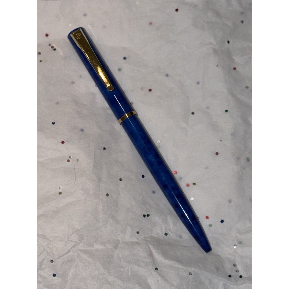 Waterman(Paris) Ballpoint Pen : Blue Marbled w/ Gold Trim: Vintage